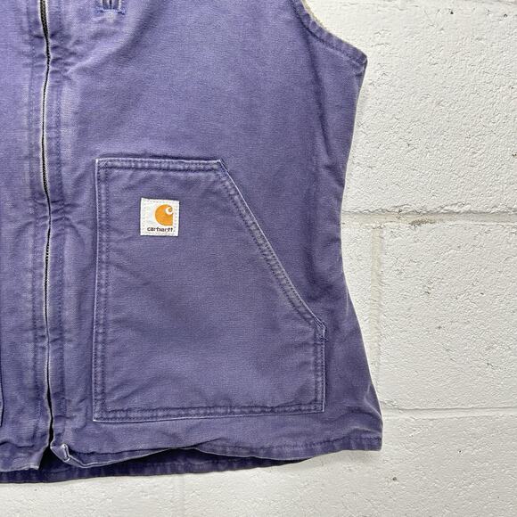 Y2K Carhartt Sandstone Sherpa-Lined Vest “Pastel Purple” - Picture 3 of 6